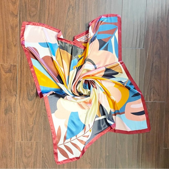 NEW Multicolor Bold Colorful Floral Pink Flower Printed Silky Fashion Scarf - Picture 7 of 11